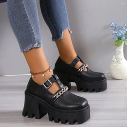 Dress Shoes Autumn Women's Mary Jane Round Toe Chunky Heel Platform Single For Women Plus Size Chain Lolita Heeled