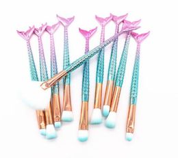 2022 New style Mermaid Professional Makeup Brushes Make Up Brush Set Eyelash Eyeshadow Brush Sponge 10pieces Tools5019304