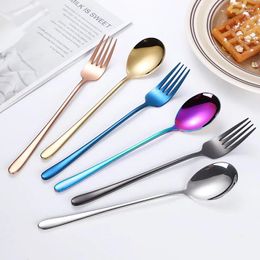 Coffee Scoops Stainless Steel Spoon Titanium-plated Fork Korean Creative Long Handle Dessert Salad Fruit