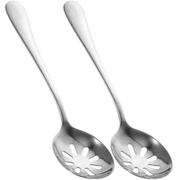 Forks 2 Pcs Stainless Steel Colander Small Spoon Flatware Slotted Utensils Serving Spoons Metal Dinner Household Portable
