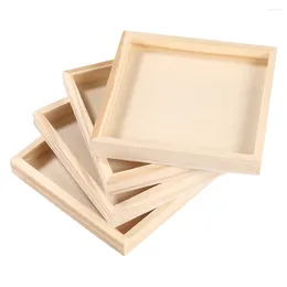 Decorative Figurines 4Pcs Wooden Nested Serving Trays Square Shape Puzzle Toy Practical Blocks Storage