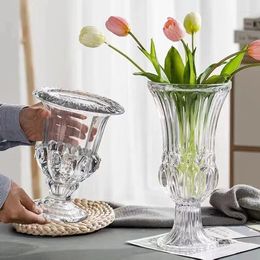 Vases Nordic Simple Embossed High Glass Vase Transparent Living Room Flower Arrangement El Wedding Wind Lamp Ins Decoration