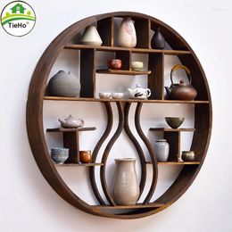 Decorative Plates Japanese Style Solid Wood Circle Retro Decoration Rack For Teapot Tea Set Ornament Display Wall Hanging Type 80cm Large