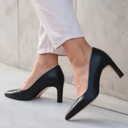 Dress Shoes Genuine Leather Black Nude Colors 6Cm Heel-height Women Stiletto Pumps High Heels