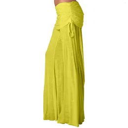 Stage Wear Ladies' Solid Color Wide Leg Athletic Pants With Belt Mid Rise Dance Dress For Women Business Casual Stretchy Straight