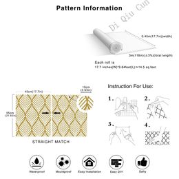 Removable Peel and Stick Wallpaper, Abstract Geometric Golden Trellis,Contact Paper for Home Bathroom Decorations, Easy to Paste
