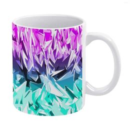 Mugs Modern Trendy Purple And Teal Fractal Geo White Mug Ceramic Tea Cup Birthday Gift Milk Cups Geometric