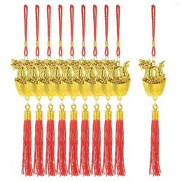 Decorative Figurines 10pcs Chinese Dragon And Ingot Ornament With Tassel Year Hanging For Home Bonsai