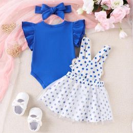 Clothing Sets Born Baby Girl Summer Clothes Sleeve Romper Doll Embroidery Suspender Skirt Headband 3Pcs Outfit