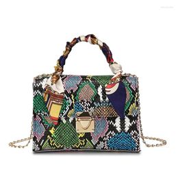 Shoulder Bags Female Bag 2024 Color Snake Print Silk Scarf Lady Handbag PU Chain One Diagonal Small Square Influx Of Women