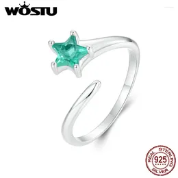 Cluster Rings WOSTU 925 Sterling Silver Green Star Opening Ring For Women Shiny Zircon Party Stackable Adjustable Girl Birthday Gift R535