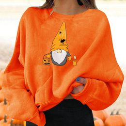 Women's Hoodies Halloween Pullovers Fun Graphic Print Round Neck Long Sleeve Sweatshirt Tops Oversized Sport