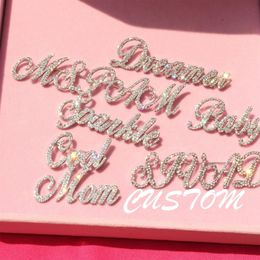 Custom Name Brooch with Diamond Personalised Any Shiny Letter Brooches Word Pins Flash Jewellery Gifts for Her 240418