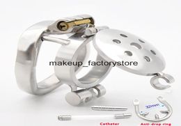 Massage New Stainless Steel Chastity Cage Metal Bondage Cock Cage With Urethral Dilator Catheter Stainless And Antidrop Ring Peni3497453