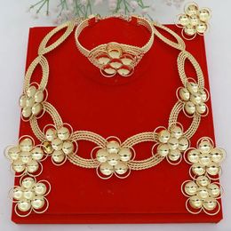 Necklace Earrings Set Classic Gold Plated Jewellery African BowKnot Flower For Women Party Accessoeies High Quality Gift