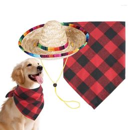 Dog Apparel Hat And Bib Costume Set Sombrero Caps Washable Cat Scarf Accessories Plaid Mouth Towel Party Decorations
