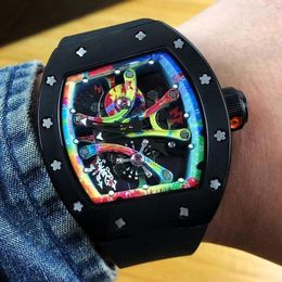 Wristwatches Top Luxury Black Ceramic Skeleton Dial Mens Watch Automatic Mechanical Self Wind Canvas Rubber Watches