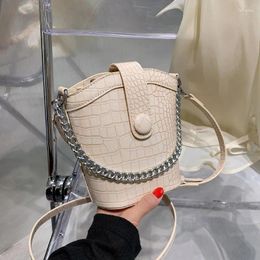 Shoulder Bags 2024 Women Crocodile Pattern Messenger Bag PU Leather Handbag High Quality Chain Bucket Fashion Crossbody