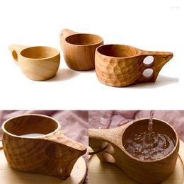 Cups Saucers Japanese Style Wood Coffee Mug Portable Rubber Wooden Tea Milk With Hanging Rope Drinking Mugs Handmade Drinkware Teacup