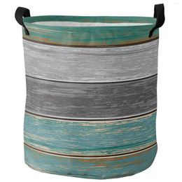 Laundry Bags Retro Farm Barn Wood Grain Green Gray Gradient Dirty Basket Home Organizer Clothing Kids Toy Storage