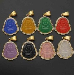 Vaf Whole Green Gold Jade Buddha Mini Small Pink Orange Lavender Collier Budda Bhudda Buddah Stone Pendant Necklace8884976