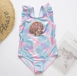 Ruffle Tie-dyed Child Girls Kids Swimwear Swimsuit Shell Embroidery Hollow Baby Children One Piece Swimsuits Baby Monokini 240412