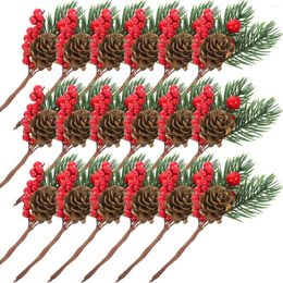 Decorative Flowers 10pcs Simulation Pine Cone Red Berry Branches Christmas Decorations Stem Xmas Berries