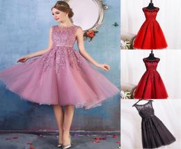 2018 Cheap New Crew Neck Lace A Line Knee Length Homecoming Dresses Lace Applique Beaded Short Cocktail Party Dresses Evening Gown2017140