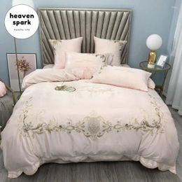 Bedding Sets Luxury 4 Colors Cotton & Silk Royal Embroidery Set King Size Duvet Cover Quilt Bed Sheets And Pillowcases Sabanas 4Pcs