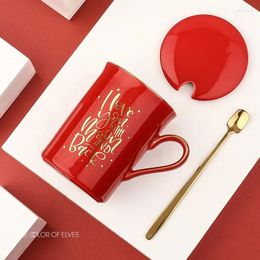 Mugs Gold Drawing Text Coffee Cup With Lid Mug Color High Temperature Resistant Home Office Creative Year Christmas Gift