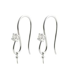 Earring Settings 925 Sterling Silver Zircon Fishhook with Bead Cap for Half Drilled Pearls 5 Pairs3910781