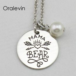 Diy Making MAMA BEAR Inspirational Hand Stamped Engraved Charm Pendant Necklace Metal Silver Color Jewelry 18Inch 22MM 10Pcs Lot 7153950