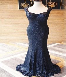 Navy Blue Sequin Mermaid Prom Party Dresses Sexy Sweetheart Floor Length Backless Evening Bridesmaids Dress Custom Made6015041