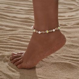 Anklets Summer Beach Conch Heart Anklet For Women Bohemian Vintage Sea Snail Beaded Ankle On Leg Bracelet Foot Jewellery Travel Gift