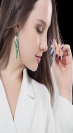 Fashion long tassel zirconia dangle earring designer for woman party 18k gold silver red blue white diamond earrings South America2212983
