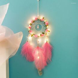 Decorative Figurines Dream Catcher Feather Girl Style Handmade Nordic With String Light Home Wall Hanging Wind Chime Kids Room Decor