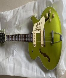 295 Memphis Scotty Moore Metallic Green Gold Hollow Body Electric Guitar Historic Flowers Pickguard White P90 Pickups Trapeze Ta1139820