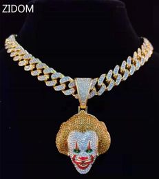 Men Women Hip Hop Movie Clown Pendant Necklace With 13mm Miami Cuban Chain Iced Out Bling HipHop Necklaces Male Charm Jewelry6490590