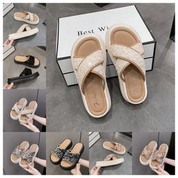 New Thick soled cross strap cool slippers women black white Exquisite sequin sponge cake sole one line trendy slippers size35-41