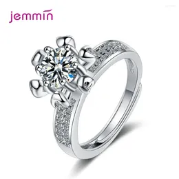 Cluster Rings Sparkling Clear Crystal Elegant Open Adjustable Ring For Women Real 925 Sterling Silver Flower Fine Jewellery Gift