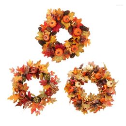 Decorative Flowers Elegant 15.75inch Christmas Wreath With Pumpkins Berries Pine For Home Party Drop