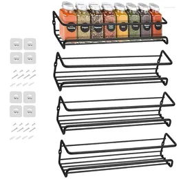 Kitchen Storage 4PCS Wall-Mounted Spice Rack Organiser Holder Metal Hanging Seasoning Shelf For Home Restaurant Items