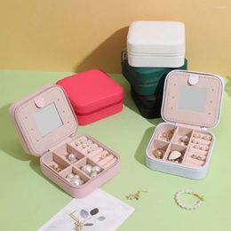 Jewelry Pouches Mini Pocket Box Organizer With Mirror Bracelet Case Necklace Storage Grid Detachable