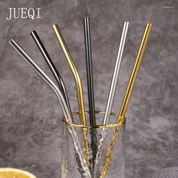 Drinking Straws JuiQi 304 Stainless Steel Metal Straw High Quality Reusable With Cleaning Brush And Storage Pouch Golden