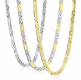 High Quality Stainless Steel Necklace Mens Chain Byzantine Carved Men Jewelry Gold Silver Tone 8mm Width 55cm Length 22inch244P1588843