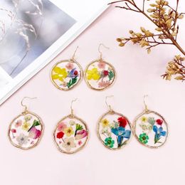 Dangle Earrings Minar Sweet Multi Coloured Real Dye Flowers Drop For Women Round Clear Resin Bohemian Holiday Jewelry