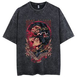 Hip Hop Oversized Streetwear Vintage Tshirts Japanese Anime Printed Washed Short Sleeve T Shirt Summer Cotton Male Tops 240412