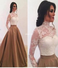 Elegant High Neck Long Sleeves Evening Dresses with Pockets Saudi Arabia Lace Appliques Ball Gown Prom Gowns Special Occasion Dres8225088