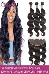 Peruvian Virgin Hair Bundles with Closure Deep Body Wave Human Hair Weave 3 Bundles and 13x4 Lace Frontal Closure Water Wave Kinky8915225