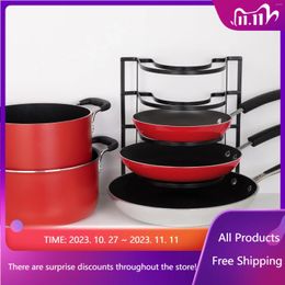 Kitchen Storage 5-Tier Pan/Lid Organiser With Premium Wood Accents - Black Accessories Fast Trans